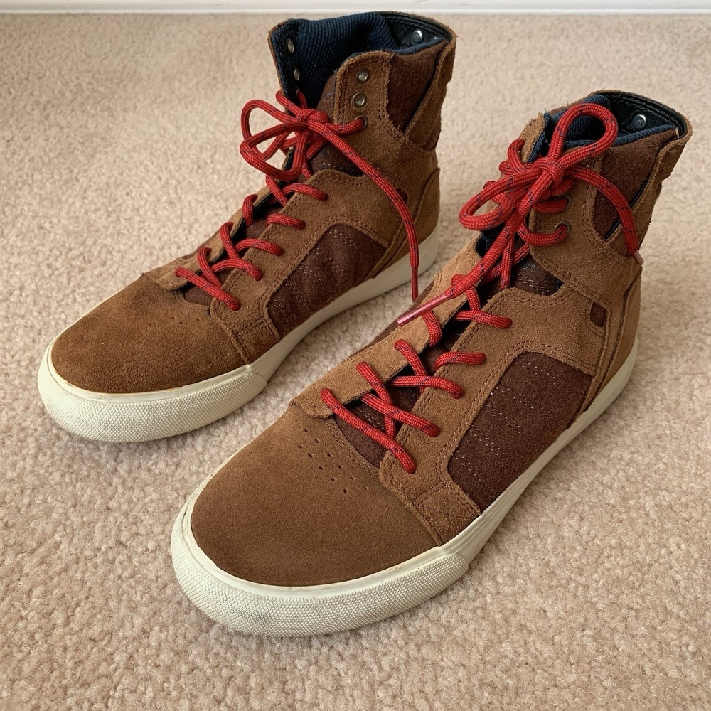 Supra Kids Skytop Muska 001 Skateboard Shoes Brown Youth High Top Sneakers Sz 5